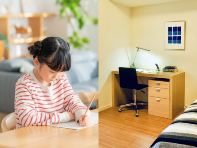 ダイニングテーブルで勉強させ、学習机は子供部屋に置く・イメージ
