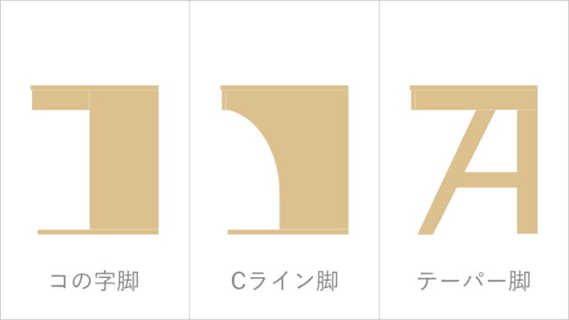 学習机の脚形状　コの字脚、Cライン脚、テーパー脚