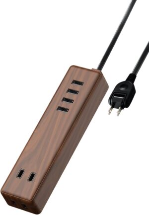 エレコム 電源タップ USBタップ 12W (USBポート×4 コンセント×2) 1.5m ウォールナット ECT-0415W
