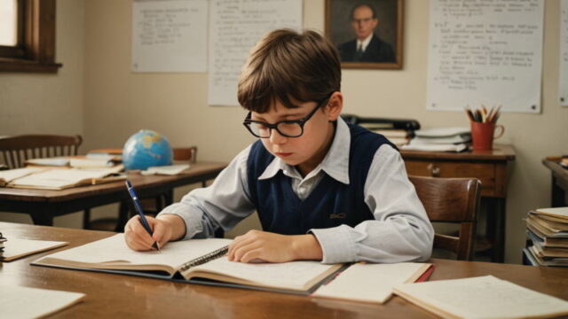 眼鏡を掛けて勉強する子供・イメージ