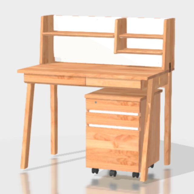 堀田木工所・フィーロデスク+コード上棚ホワイト+ネージュ2ワゴン