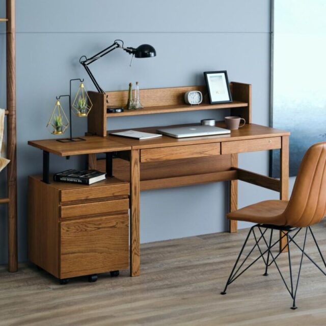 ISSEIKI 【セット】リフレ デスク＋上棚＋ワゴン 3点セット (ブラウン)【組立品】 【SET】REFLE DESK + UWA + WA (WO-V-NBR) 3点セット 机 棚 オフィス 木製家具 収納 シンプル ワゴン 上棚