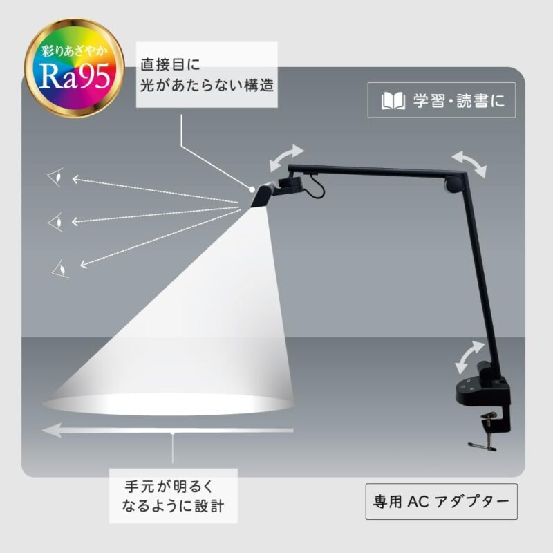 オーム(OHM) LEDアームライト クランプタイプ ブラック｜オーム電機 AS-LDR772K-K 06-1807