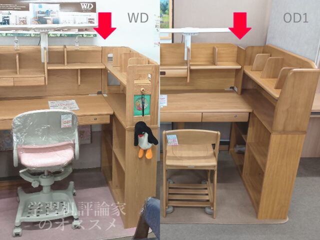 WDスペシャルとOD1-woodyハイタイプの違い　L型カウンタースタイルにしたときにOD1-woodyはコーナー部で上棚の側板が邪魔になる